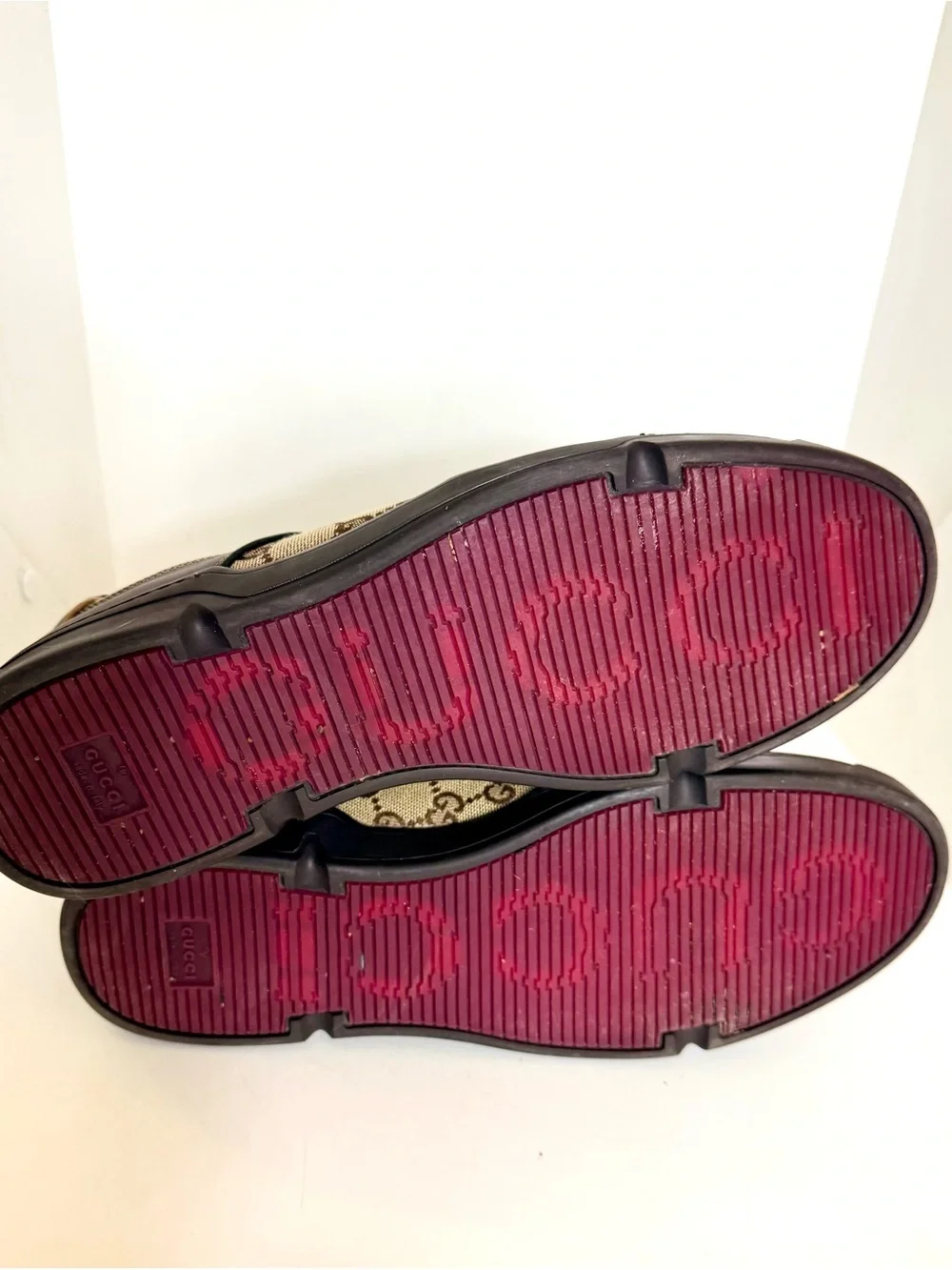 Gucci Brown GG Canvas & Dark Brown Leather Sneakers with Green-Red Web Size 8